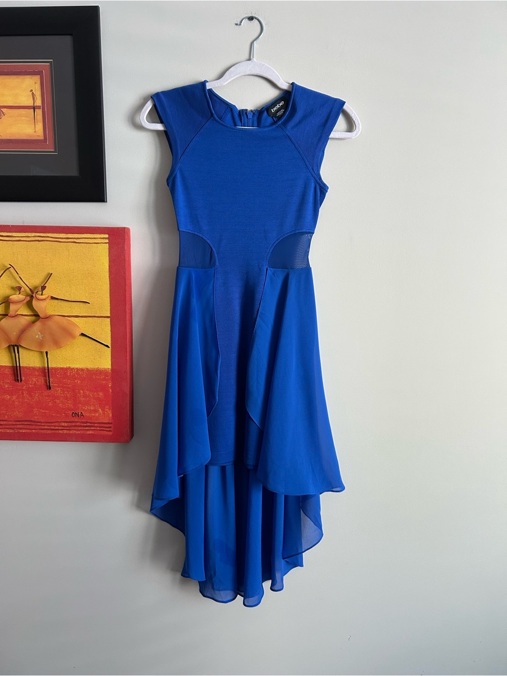 bebe Cobalt Blue High-Low Fit & Flare Dress